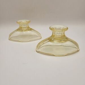 Antique Vintage LANCASTER Yellow  Depression Glass Candle Holders